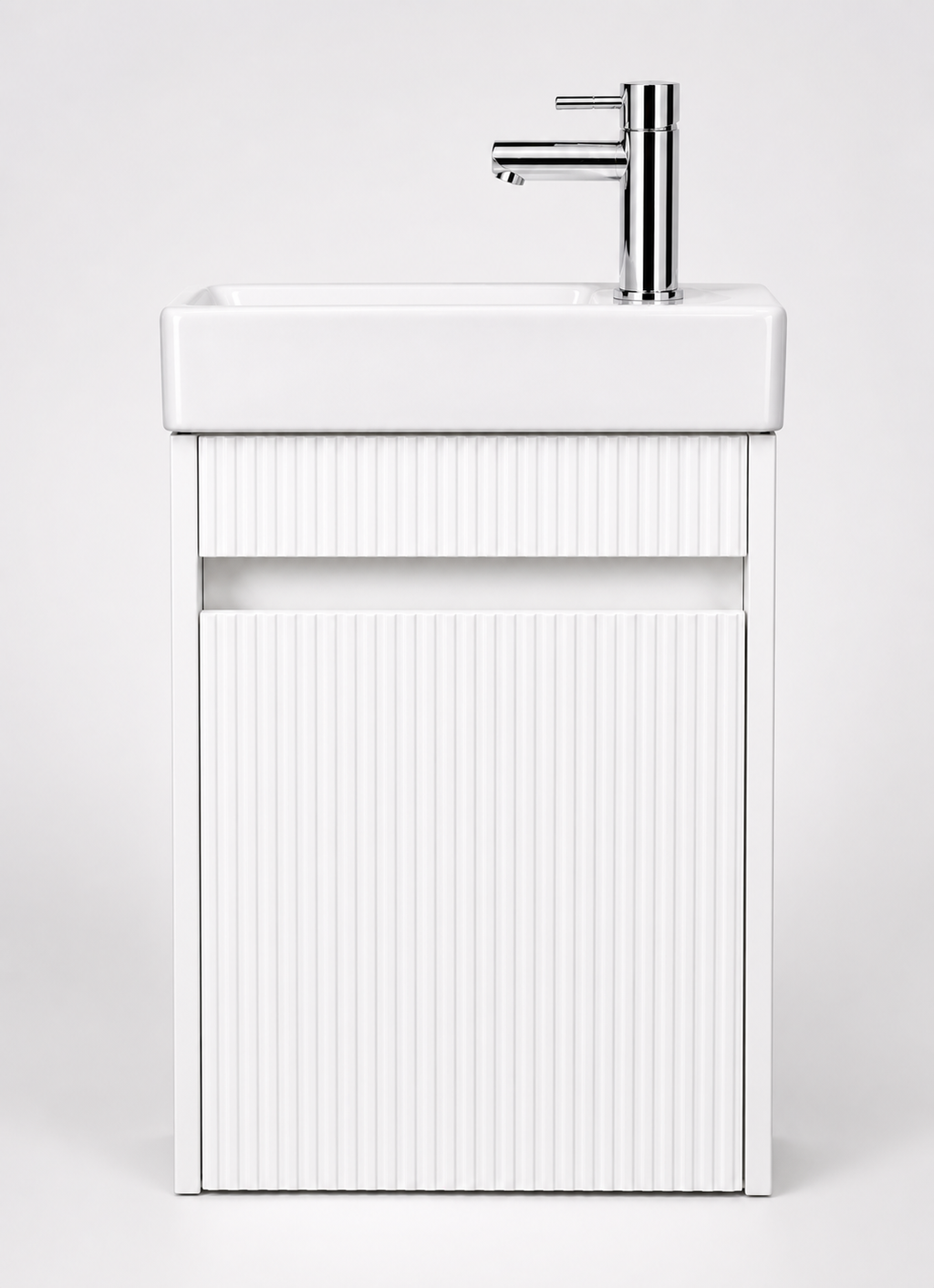 Toilet meubelset Hoogglans wit geribbeld incl. Chrome kraan, sifon en Chrome popup 40 x 22,5 x 63 (b x d x h)
