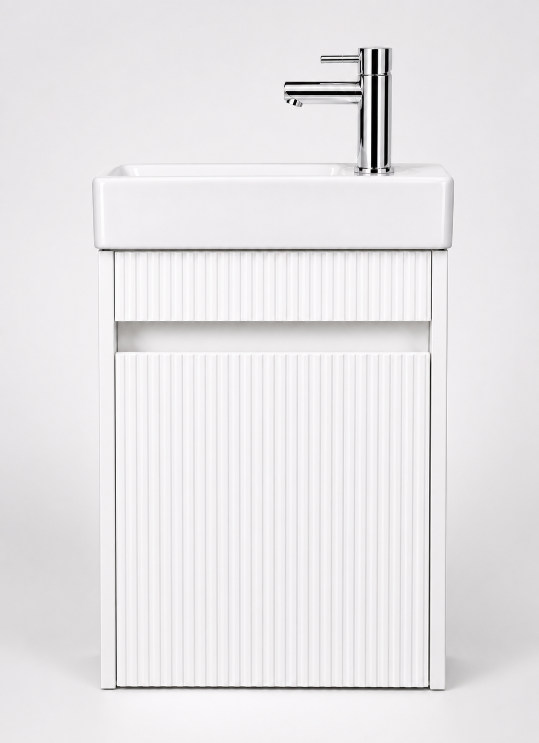 Toilet meubelset Hoogglans wit geribbeld incl. Chrome kraan, sifon en Chrome popup 40 x 22,5 x 63 (b x d x h)