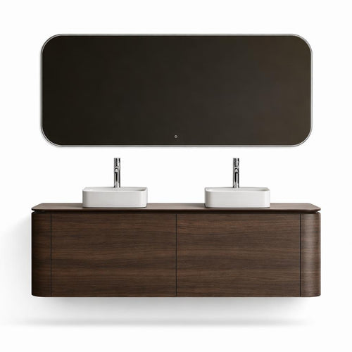 Badkamer Meubelset 119 x 49,5 x 48 incl. twee lavabo's 38 x 38 x 12 Donker walnoot ( CURVA)