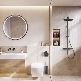 STRIA AFBOUWDEEL WASTAFELMENGKRAAN - COLD START - INBOUW - HENDEL MET VERFIJNDE RIBBELSTRUCTUUR - ZONDER AFVOERPLUG - MAT ZWART (PVD)