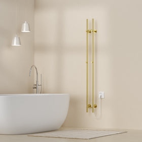 BELRAD ELEKTRISCHE STAAFHANDDOEKDROGER - DUBBEL - MET DIGITALE, PROGRAMEERBARE THERMOSTAAT - 120W - Ø2,5CM - 150X16,8X12,7 CM - GEBORSTELD GOUD