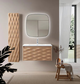 WONDA SQUARE SLIM WASTAFEL - 1 WASBAK - MET OVERLOOP - 1 KRAANGAT - KUNSTMARMER - 80X1,6X52,5 CM - MAT WIT