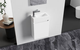 ALONI ZYRO TOILETMEUBELSET - COMPLEET - ONDERKAST MET 1 DEUR - GREEPLOOS - SOFT CLOSE - OMKEERBAAR - SPIEGEL - FONTEIN - 40,5X22,5 CM - GLANZEND WIT
