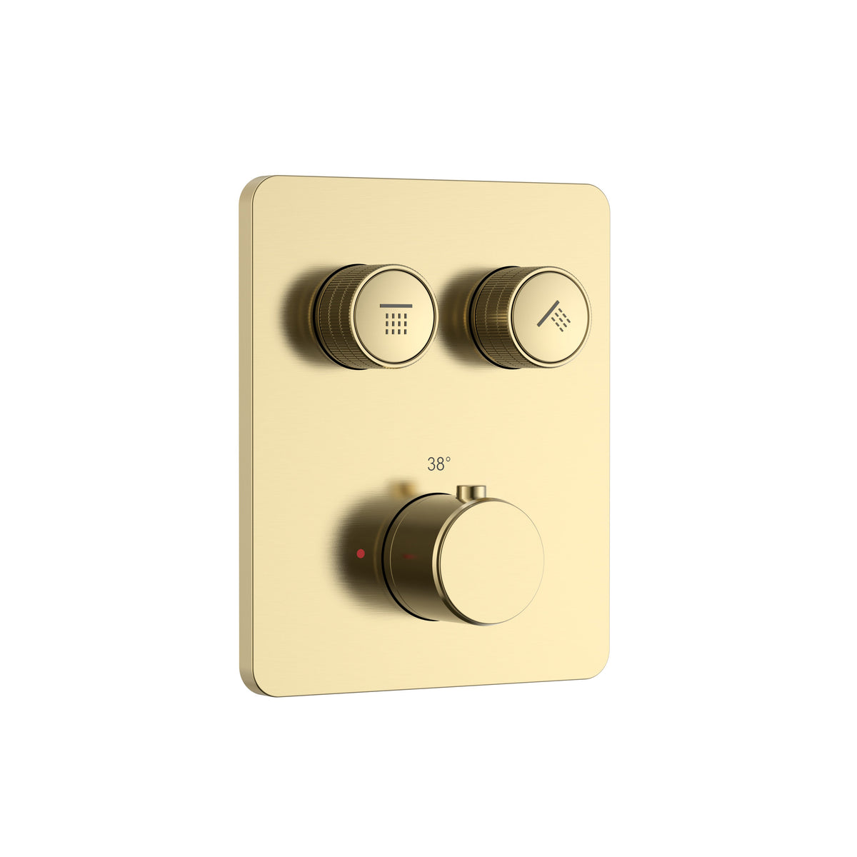 STRIA DOUCHEMENGKRAAN - 2 WEG - THERMOSTATISCH - DRUKNOPPEN MET VERFIJNDE RIBBELSTRUCTUUR - MET INBOUWBOX EN AFBOUWDEEL - RECHTHOEKIG (PVD)