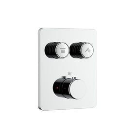 STRIA DOUCHEMENGKRAAN - 2 WEG - THERMOSTATISCH - DRUKNOPPEN MET VERFIJNDE RIBBELSTRUCTUUR - MET INBOUWBOX EN AFBOUWDEEL - RECHTHOEKIG - CHROOM