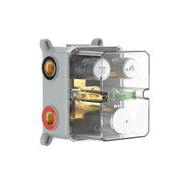STRIA DOUCHEMENGKRAAN - 2 WEG - THERMOSTATISCH - DRUKNOPPEN MET VERFIJNDE RIBBELSTRUCTUUR - MET INBOUWBOX EN AFBOUWDEEL - RECHTHOEKIG - GUNMETAL (PVD)