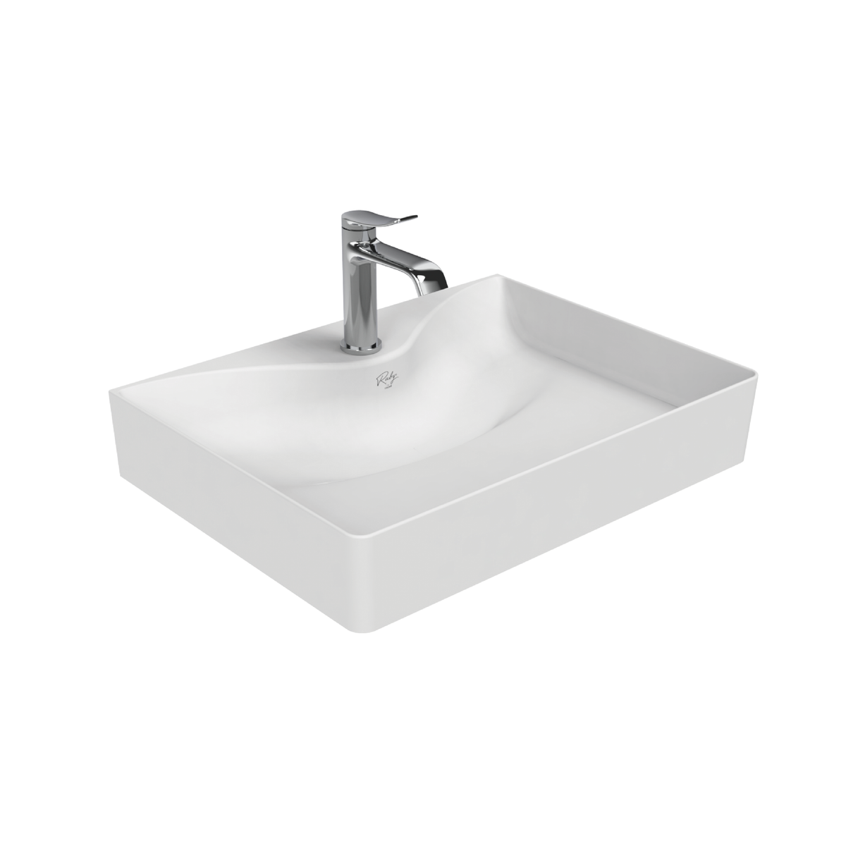 CREAVIT RUBY RB064 WASTAFEL - OPBOUW - KERAMIEK - ZONDER OVERLOOP - MET KRAANGAT - 60,5X11X45,5 CM - GLANZEND WIT