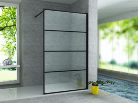 ALONI INLOOPDOUCHE MET RASTER DECOR - 1200 X 2000MM - MAT ZWART - HELDER GLAS