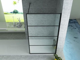 ALONI INLOOPDOUCHE MET RASTER DECOR - 800 X 2000MM - MAT ZWART - HELDER GLAS
